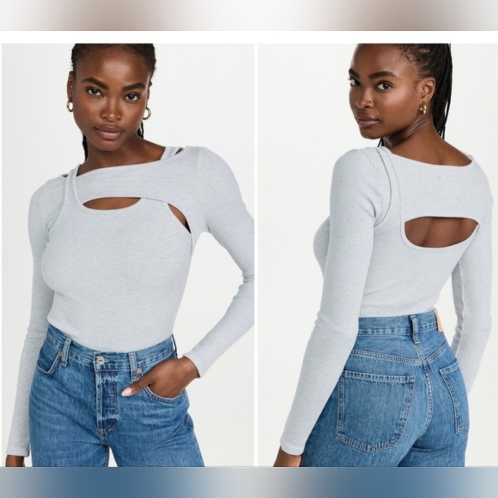 Citizens Of Humanity Light Gray Cutout Long Sleeve Top